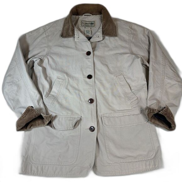 Vintage LL Bean Chore Barn Jacket Womens M Tan Barn Coat Corduroy Collar Lined - Picture 1 of 13